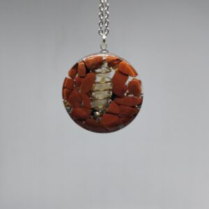 Pendentif Jaspe rouge, Cristal de roche, Quartz rose, Tourmaline Noire