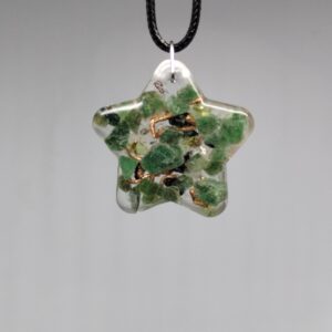 Pendentif Étoile, Aventurine verte, Cristal de roche, Péridot, Tourmaline Noire