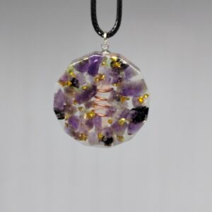 Pendentif Améthyste, Cristal de roche, Péridot, Tourmaline Noire