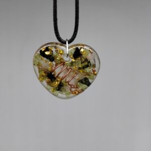 Pendentif Cœur, Quartz rose, Cristal de roche, Péridot, Tourmaline Noire