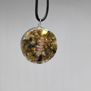 Pendentif Labradorite, Cristal de roche, Péridot, Tourmaline Noire