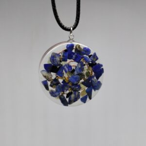 Pendentif Lapis lazuli, Cristal de roche, Péridot, Tourmaline Noire