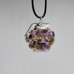 Pendentif Améthyste, Cristal de roche, Péridot, Tourmaline Noire